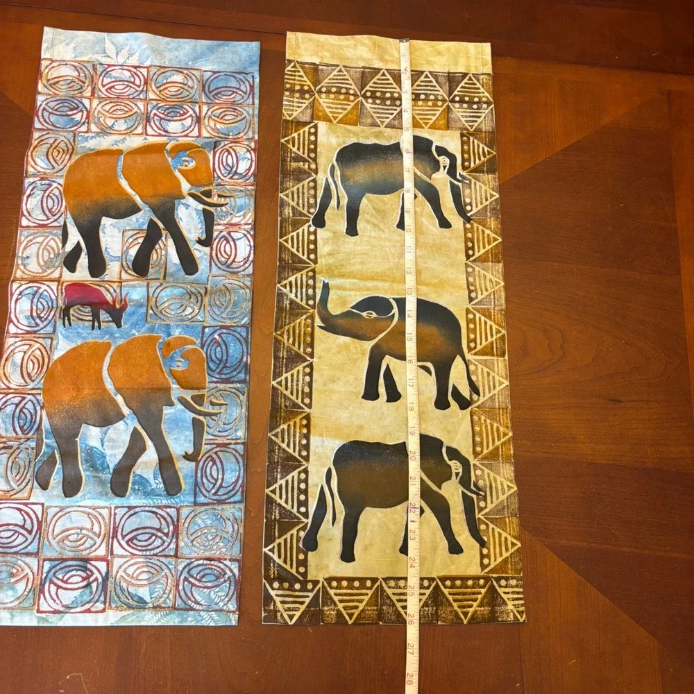 Pair Vintage Batik Tribal Textiles | Elephant | Handmade Wall Hangings Tapestry